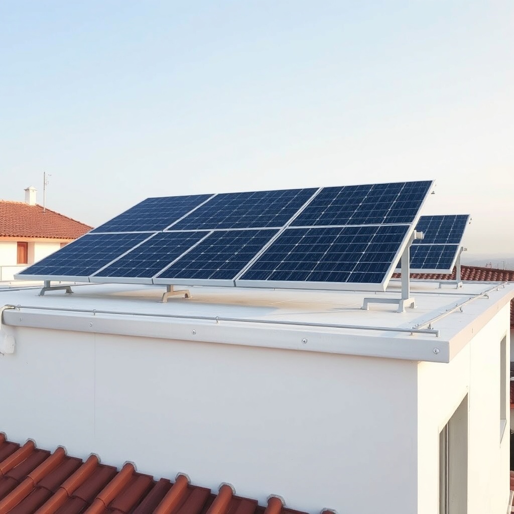 A clean photorealistic photo of a Turkish rooftop solar installation with JinkoSolar Tiger