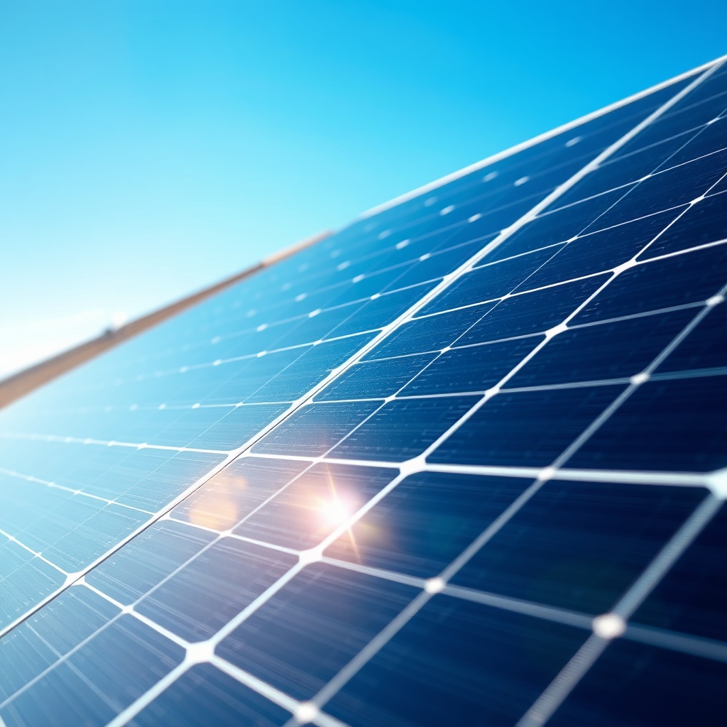 <A close-up photorealistic shot of a JinkoSolar Tiger Neo 415W panel under bright sunlight