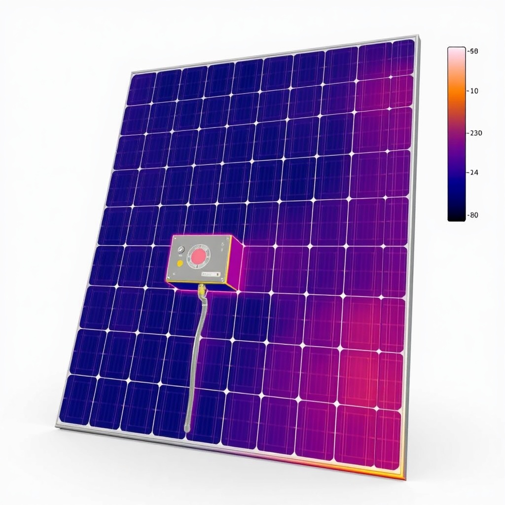 <thermal camera image of SolarPratik 200W panel showing temperature distribution