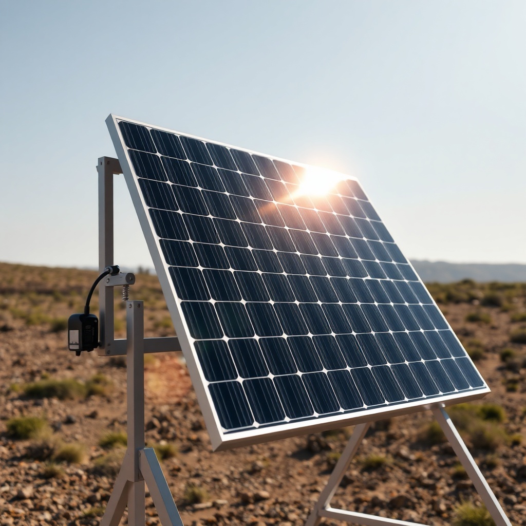 <clean photorealistic photo of a Trina Solar Vertex S 400W panel on a test rig with sunlig