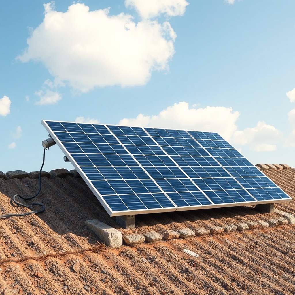 Bir çatı kenarına monte edilmiş Trina Solar Vertex S 400W panellerinin bir kısmı sabah göl