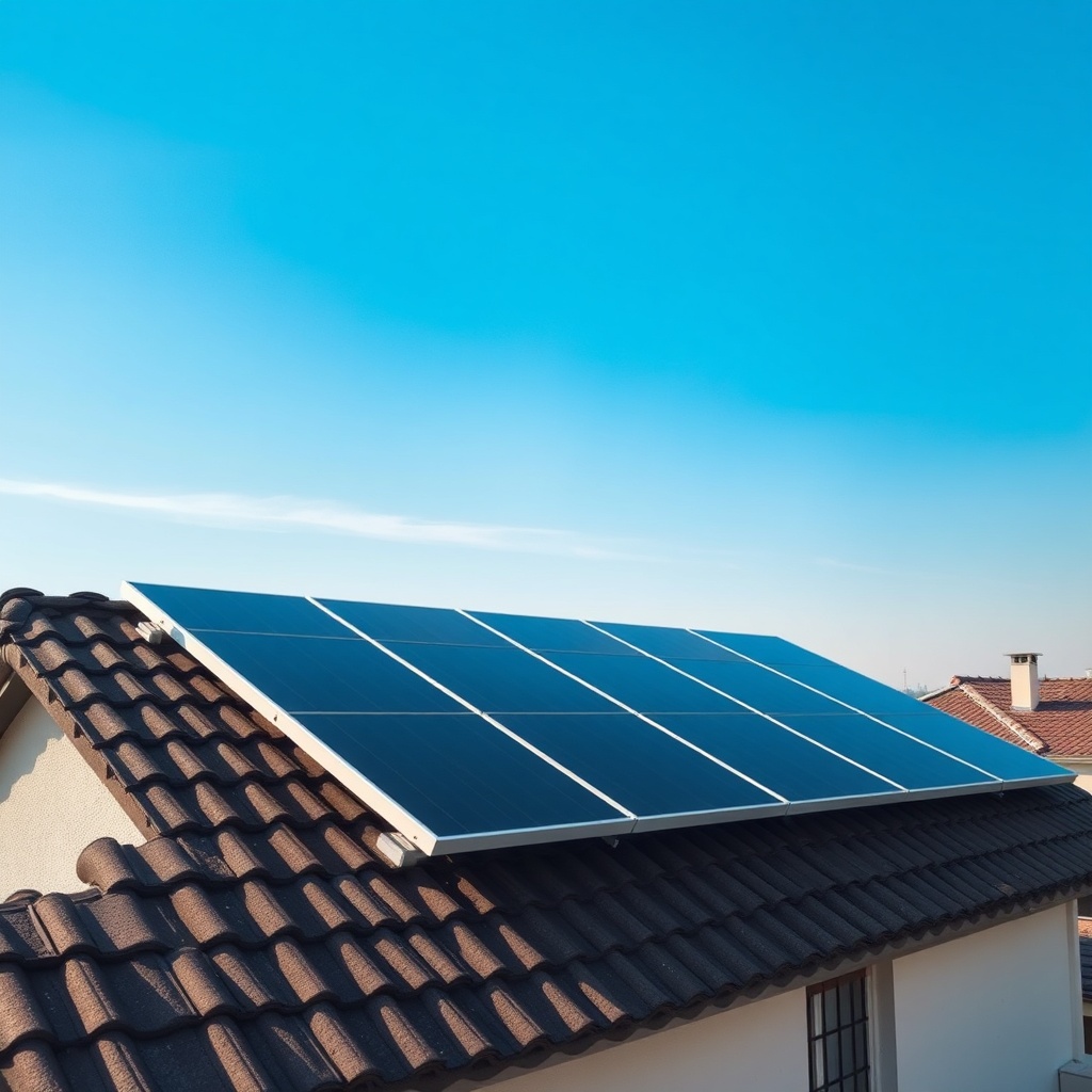 <clean photorealistic photo of Trina Solar Vertex S 400W panels installed on a residential